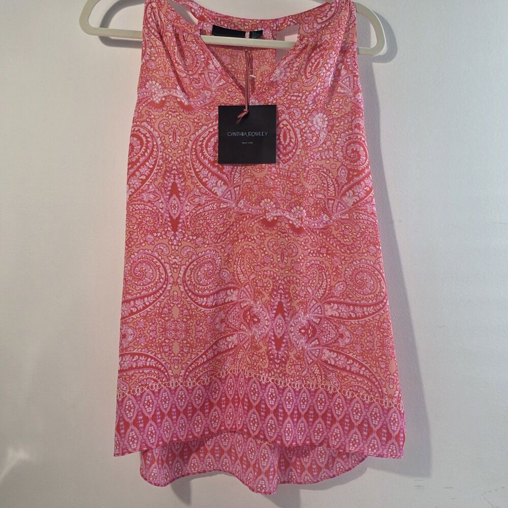 Cynthia Rowley Womens Sleeveless Pink & White Paisley Blouse Top Sz Large L NWT